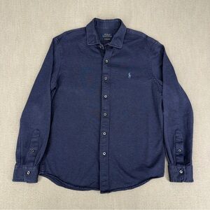 Polo Ralph Lauren Men’s L Button Up Knit Dress Shirt Long Sleeve Chambray Blue
